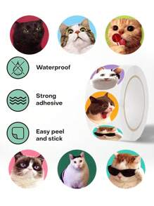 250pcs/Roll Cute Cat Animal Funny Self-Adhesive Stickers, Water Cup Journal Decorative Sticker, Gift Wrap Sealing Stickers, PVC Non-Adhesive Stickers,School Supplies,Back To School - Multicolor - View 4