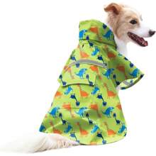 Large Dog Raincoat Adjustable - Pet Dinosaurs Water Proof Clothes Lightweight Rain Jacket Poncho Hoodies With Strip Reflective Green (L, Green Dinosaur)