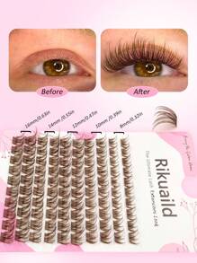 Rikuaild 100片D型卷翘蓬松棕色簇状假睫毛，浓密丰盈，单根嫁接，柔软细腻，打造自然棕色妆容，单根柔软睫毛，DIY嫁接，日常佩戴 - D - 查看 7
