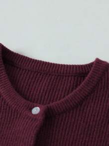 Women's Solid Color Cardigan Short Sleeve Round Neck Button Down Sweater Knit Tops - Burdeos - Ver 7