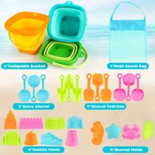 Children's Beach Toy Set 28 Pieces Sand Bucket And Shovel Beach Set Children, Playing Sand Toys With Shovel And Sea Animal Soft Molds, Outdoor Toys For Toddlers Over 3 Years Old - Multicolor - View 4