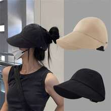 1Pc Breathable Women's Sun Hat With Wide Brim, UV Protection, Open-Top Peaked Visor For Ponytails - Multicolor - View 2