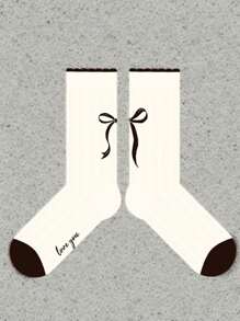 1 双女士中国风蝴蝶结蕾丝边时尚民族风薄款芭蕾舞中筒袜