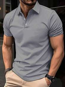 Men's Summer Colorblock Short Sleeve Casual Commuter Polo Shirt, Polo Shirt, Golf Sport Short Sleeve Suitable For Light Business Casual Daily Wear - Grey - View 1