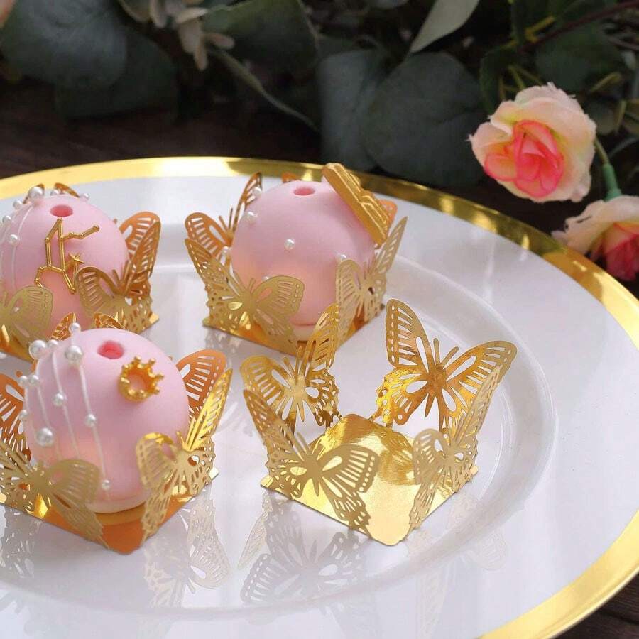 5/10/15件镂空糖盒纸蕾丝，纸杯蛋糕衬垫，蝴蝶糖果装饰盒派对用，皇冠镂空派对糖果盒，适用于婚礼餐桌装饰，家庭聚会，生日派对，节日回礼 - 彩色 - 查看 1