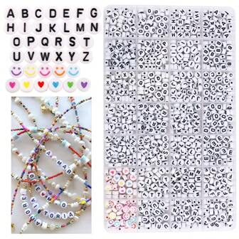 1000 piezas Kit de Joyería DIY para hacer pulseras con 26 letras del alfabeto en inglés