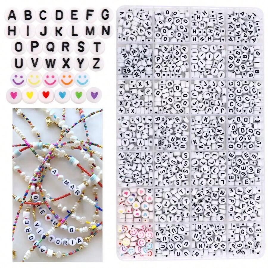 1000pcs 26 English Letter Bracelet DIY Jewelry Making Kit - Black and White Letters - View 1
