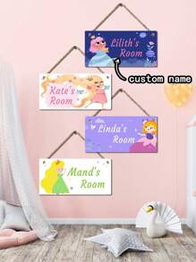1Pc No Lanyard Cute Cartoon Princess Customized Name Wall Hanging Sign For Home Art Decor Personalized Art Plaque Bedroom Decor,A Gift For A Girl