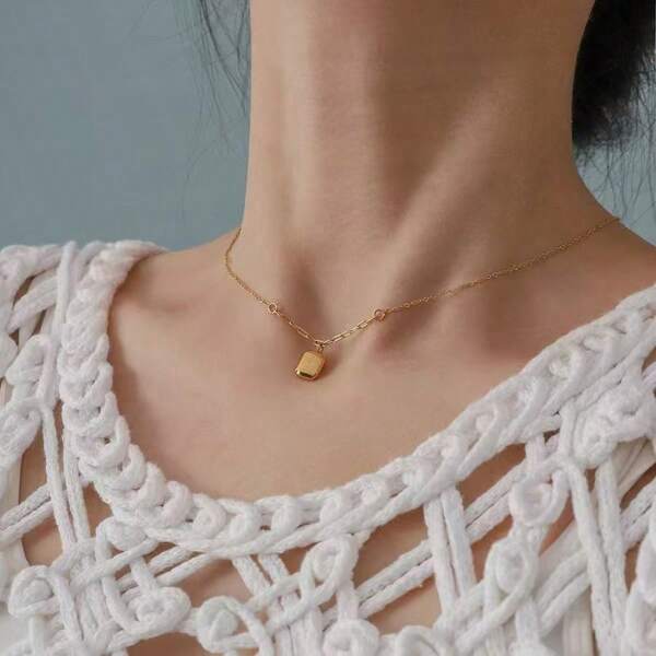 1 Pc French Elegant Lavender Square Necklace, Clavicle Chain, Gift For Party