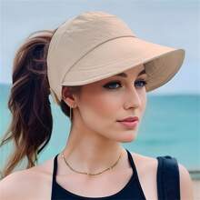 1Pc Breathable Women's Sun Hat With Wide Brim, UV Protection, Open-Top Peaked Visor For Ponytails - Multicolor - View 3