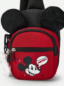 Balabala 兒童卡通吊帶包-可愛的3D耳朵設計斜挎揹包，適合男孩和女孩的輕便可調節單肩包 - 黑紅色調 - 查看 6