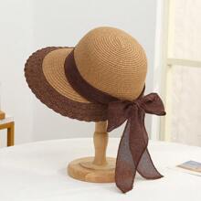 1 pieza Sombrero de playa para mujer, sombrero de paja de ala ancha de moda coreana versátil para vacaciones y playa