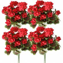 1/2/4pcs Artificial Shrubs Geraniums - Realistic Pink Flowers With Green Foliage For Indoor & Outdoor Decor, Perfect For Garden, Porch, Patio, Window Box, And Hanging Planter, Garden Decor , Maintenancefree Plants, Artificial Outdoor Flowers Shrubs