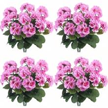 1/2/4pcs Artificial Shrubs Geraniums - Realistic Pink Flowers With Green Foliage For Indoor & Outdoor Decor, Perfect For Garden, Porch, Patio, Window Box, And Hanging Planter, Garden Decor , Maintenancefree Plants, Artificial Outdoor Flowers Shrubs