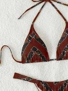 LUCKY HOLIDAY Fashionable Tie-Dye Print Triangle Bikini Set - Brown - View 5
