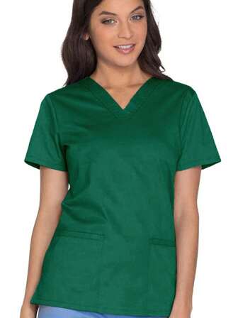 V领短袖哑光休闲工作制服上衣