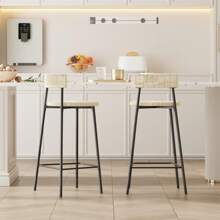 2-Piece Hand Woven Paper Rope Bar Stool Bohemian Round Kitchen Restaurant Bar Chair - Bộ A-2 món (màu trắng kem) - Xem 2