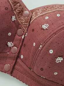 Plus Size Women's Printed Front Button Seamless Wireless Bra, Prevent Sagging & Side Bulge, Casual Undergarment - Red - View 4