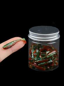 100 Pieces Of Bait In One Bottle, 1.38-Inch Bait T-Tail Soft Bait, Lead Head Hook, Slow Sinking Root Fish Worm, Sea Bass Crooked Mouth Carp, Small And Micro Fake Bait, With Night Light