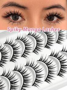 Asiteo 10 对尖刺漫画睫毛假睫毛 - 自然纤细睫毛，具有戏剧性的漫画设计，轻盈，动漫灵感 - 明亮眼妆效果日常佩戴