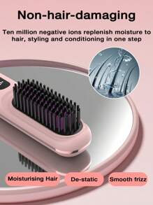 Portable Cordless Hair Straightener Brush,Portable Straightening Brush With Negative Lon,Hot Comb Hair Straightener For Women, Lightweight & Mini To Carry Out