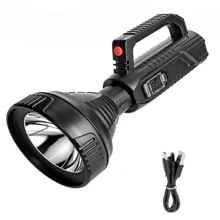 Superhelle LED-Taschenlampe, wiederaufladbar über USB, tragbarer Handscheinwerfer mit hoher Leistung für sehr lange Entfernungen, Suchscheinwerfer, ideal für Outdoor, Camping, Wandern, Notfälle