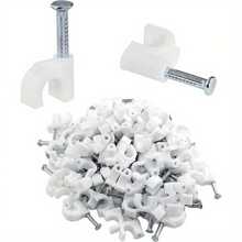 100 piezas Clips de cable de plástico blanco en forma de U con clavos, Clips de cable circulares con clavo de acero, Clips de cable con clavo, Gestión de cables (6mm, 100 piezas) - Blanco - Ver 1