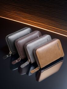Porta-cartões acordeão mini com zíper masculino, estojo multifuncional para cartão de crédito pequeno, carteira de identidade e moedas estilo vertical