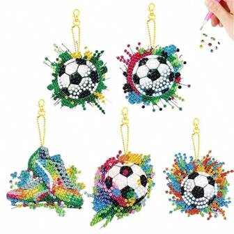 Football Shaped DIY Diamond Painting Keychain, Acrylic Handmade Diamond Art Decor, Diamond Painting Keychain Accessory, DIY Diamond Painting Backpack Pendant, Suitable For Friends, Handcraft Lovers, Beginners, Includes Keychain And Keyring, Improve Hands-On Ability, DIY Diamond Painting Pendant