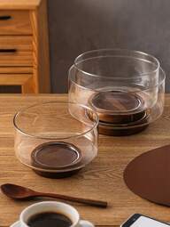 Glasschüssel mit Holzsockel, transparente Obstschüssel, große Kapazität, multifunktionales Essgeschirr, geeignet für Snacks, Desserts, Pasta, Mikrowelle und Spülmaschine, Schulbedarf