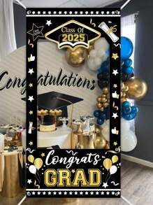 1 pieza Marco de fotos de vinilo de temporada de graduación, fondo negro y dorado para fiesta de graduación, decoración de fondo, decoraciones de graduación 2025, pancarta de marco de fotos, marco decorativo para fiesta de baile de graduación y celebración, accesorios para photobooth - temporada de graduacion - Ver 8