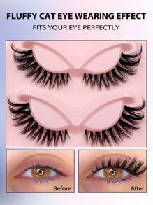 5 Pairs Asiteo Cat Eye False Eyelashes, Fishbone Shape, Transparent Band, Natural & Fluffy, 3D Thick & Long, Like Mink Lashes - Cat Eye Lashes - View 4