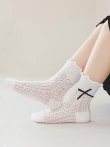 4 双小女孩蝴蝶蕾丝边网眼袜，轻便夏季、春季/秋季，适合 2-3 岁/3-8 岁/8-12 岁 - 黑與白 - 查看 2