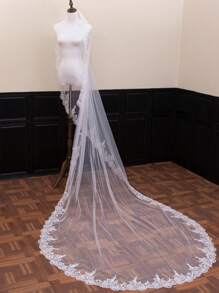 1 قطعة من الحجاب الزفاف الدانتيل القابل للذوبان، إكليل عروس أنيق وبسيط طويل الكاتدرائية - متعدد الألوان - مشاهدة 2