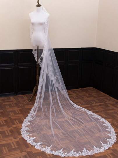 1 khăn voan cưới ren tan trong nước, mũ đội đầu cô dâu dài đơn giản thanh lịch