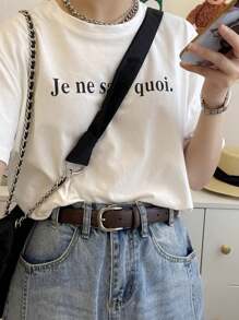 1pc Solid Color Bohemian PU Leather Belt, Excellent Quality, Versatile, Suitable For Jeans, Black, For All Seasons, Women Summer, School Fall, Autumn, Halloween