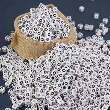 100/1000pcs/Pack White Background Black Letter Beads, 6mm Acrylic Square English Letter Beads, DIY Jewelry Making Supplies, Decorative Accessories | Overflowing Beads | Durable Bead Material For Jewelry Making