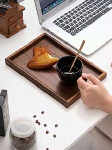 1pc/3pcs Brown Wooden Rectangular & Round Serving Tray, Household Dessert Plate, Hotel Restaurant Coffee Plate, Tea Tray, Fruit, Sushi, Steak, Bread, Snack Wood Display Platter, Clear Texture Cup Saucer
