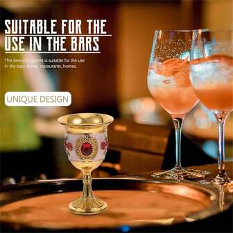 1 件欧式复古金属酒杯迷你圣杯浮雕玫瑰杯奢华高脚杯适用于家居装饰、派对用品、酒吧工具、礼品