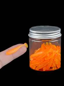 100 Pieces Of Bait In One Bottle, 1.38-Inch Bait T-Tail Soft Bait, Lead Head Hook, Slow Sinking Root Fish Worm, Sea Bass Crooked Mouth Carp, Small And Micro Fake Bait, With Night Light