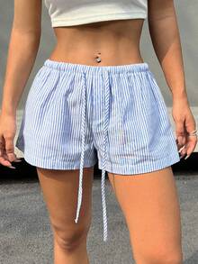 Women's Summer Casual Striped Drawstring Waist Shorts