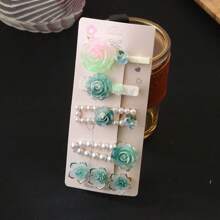 5pcs Set Sweet Ombre Hair Clips, Heart Flower Hair Clips, Dopamine Sweet Hair Pins Set, Candy Color Bangs Clips, Pearl, Barrette Clips, Camellia Flower Side Clips For Women