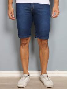 Wholesale Men's Bermuda Jeans Lycra Elastane - 深色水洗藍 - 查看 3