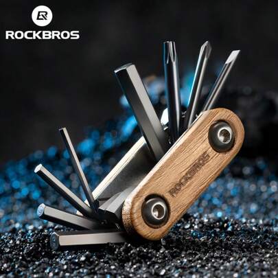 ROCKBROS 1pc Multifunctional Bicycle Repair Tool, Emergency Maintenance, Outdoor Cycling, 45CR Steel, Titanium Coating, Fashionable And Avant-Garde, Essential For Summer, Rosewood Handle