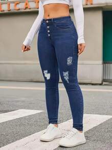 Pantalón Navidad Regalo de Navidad Un buen regalo de Mezclilla Azul, Skinny, Jeans Ajustados para Dama con Diseño Deslavado Casual -ZANA