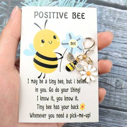 1 件/4 件 Positive Bee & Daisy 钥匙扣 S 适合同事、老师、社工、志愿者、年终礼物、毕业派对礼物 - Bee Brave - Bee Kind - Bee Happy - Bee Positive - Bee Awesome 圣诞礼物创意 包袋配饰 带身份证夹的挂绳 汽车配饰 包袋饰物