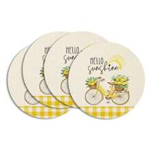 4pcs/6pcs/8pcs/Set Yellow Lemon Theme Placemats, 14 Inch Round Spring/Summer Holiday Table Mats Suitable For Party, Kitchen, Dining Room Decor