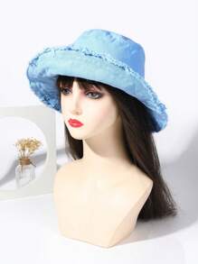 1pc Single-Sided Embroidered Solid Color Thin Bucket Hat, Women's Sun Protection, Korean Style Casual Versatile Sun Hat