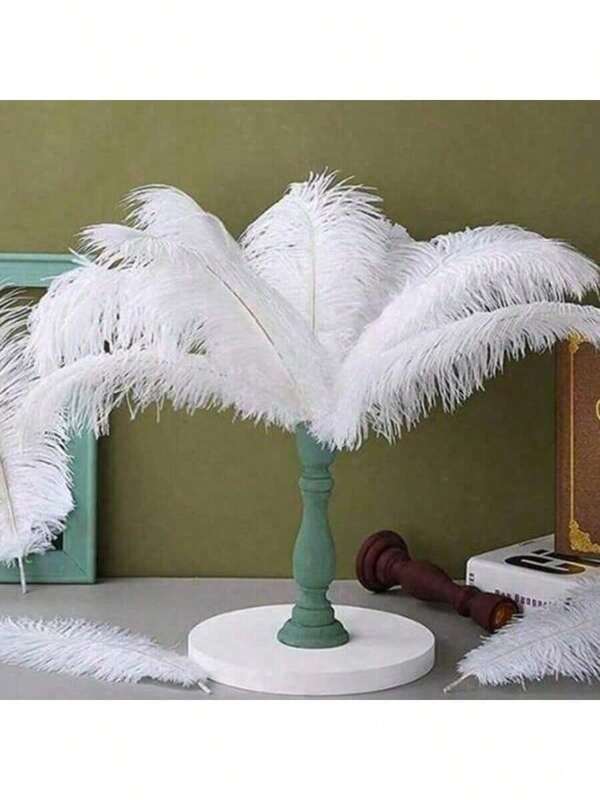 5pcs Artificial Long Stem White Feathers For Stage Performance Decor, Wedding Valentine's Day Party Decoration, Flower DIY