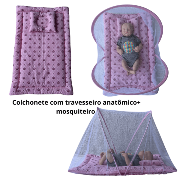 Colchonete Grande para bebê + Travesseiro + Mosquiteiro